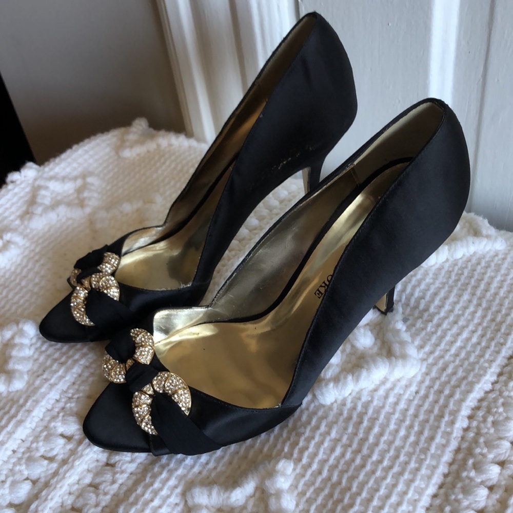 Audrey Brooke Satin Peep Toe Stiletto Heel Pumps
